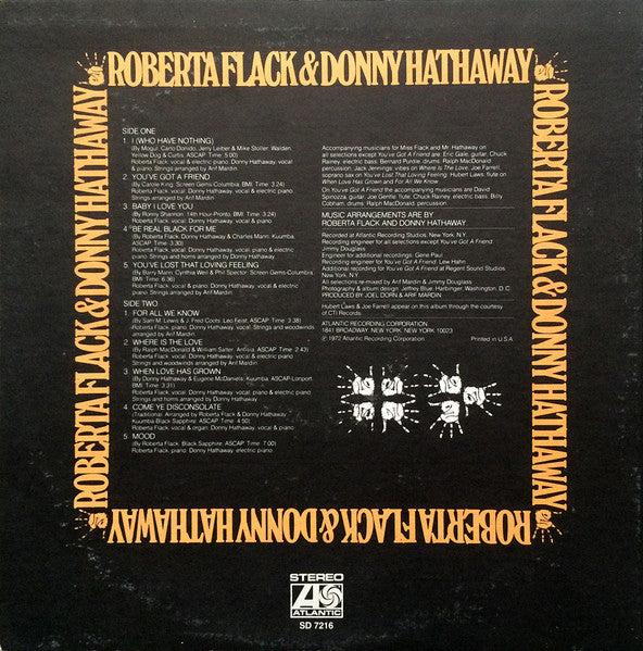 Roberta Flack & Donny Hathaway - VG+ LP Record 1972 Atlantic USA Original Vinyl - Soul / Rhythm & Blues - Shuga Records