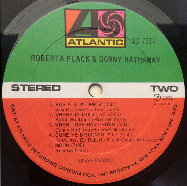 Roberta Flack & Donny Hathaway - VG+ LP Record 1972 Atlantic USA Original Vinyl - Soul / Rhythm & Blues - Shuga Records