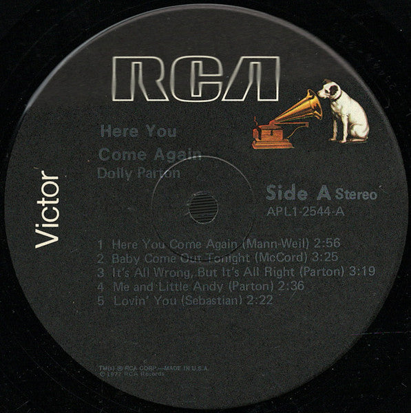 Dolly Parton - Here You Come Again - VG+ LP Record 1977 RCA USA Stereo Vinyl - Country / Country Rock - Shuga Records