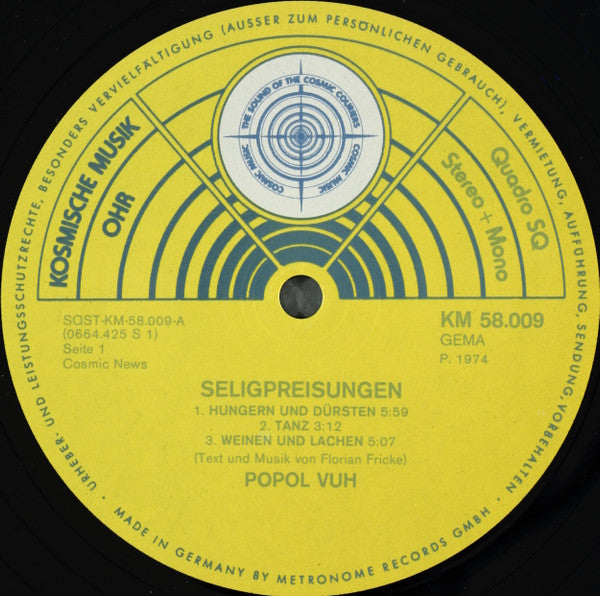 Popol Vuh - Seligpreisung - VG+ LP Record 1974 Kosmische Musik German Quadraphonic Vinyl - Psychedelic Rock / Prog Rock - Shuga Records