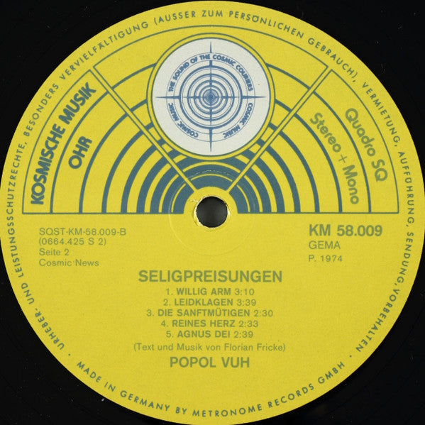 Popol Vuh - Seligpreisung - VG+ LP Record 1974 Kosmische Musik German Quadraphonic Vinyl - Psychedelic Rock / Prog Rock - Shuga Records