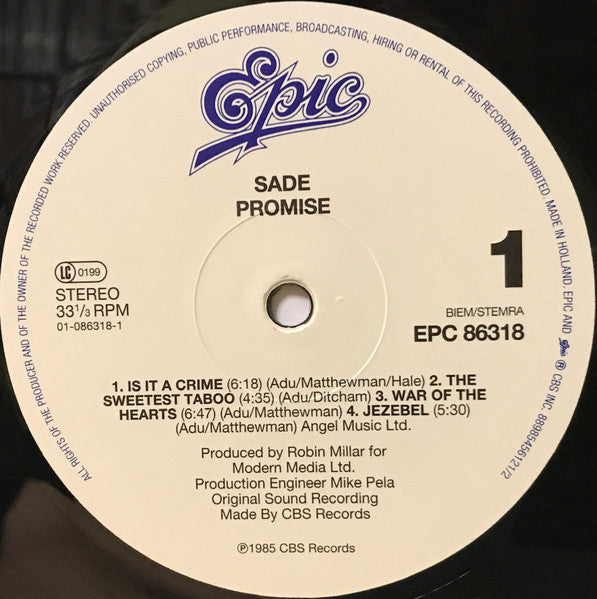 Sade - Promise (1985) - Mint- LP Record 2020 Epic Sony Europe 180 gram Vinyl - Soul / Soul-Jazz - Shuga Records