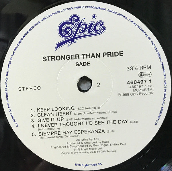 Sade - Stronger Than Pride - Mint- LP Record 2020 Epic Sony UK 180 gram Vinyl - Soul / Soul-Jazz - Shuga Records