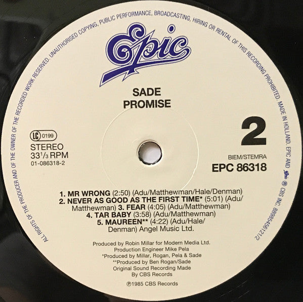 Sade - Promise (1985) - Mint- LP Record 2020 Epic Sony Europe 180 gram Vinyl - Soul / Soul-Jazz - Shuga Records