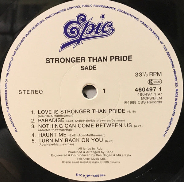 Sade - Stronger Than Pride - Mint- LP Record 2020 Epic Sony UK 180 gram Vinyl - Soul / Soul-Jazz - Shuga Records