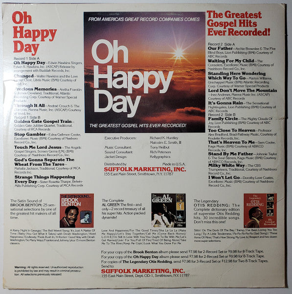 Various ‎– Oh Happy Day - VG+ 2 LP Record 1977 Suffolk USA Vinyl - Soul / Gospel - Shuga Records
