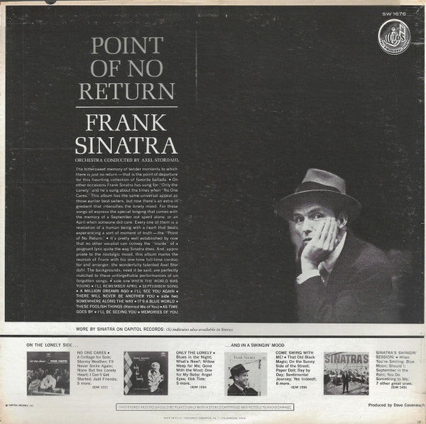 Frank Sinatra ‎– Point Of No Return - Mint- LP Record 1962 Capitol Stereo Original Vinyl - Jazz / Swing / Big Band / Pop