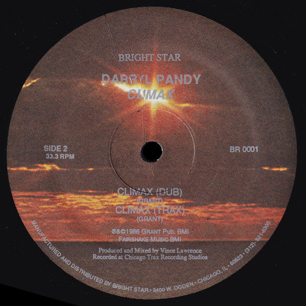 Darryl Pandy - Climax - VG+ 12" Single Record 1986 Bright Star Vinyl - Chicago House - Shuga Records