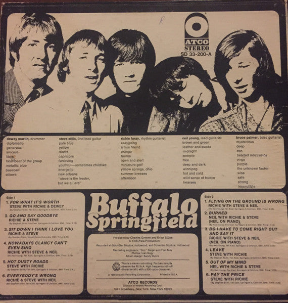 Buffalo Springfield - Buffalo Springfield (1966) - VG (VG- Cover) LP Record 1967 ATCO USA Vinyl Early Repress Purple/Brown Labels - Psychedelic Rock / Folk Rock - Shuga Records