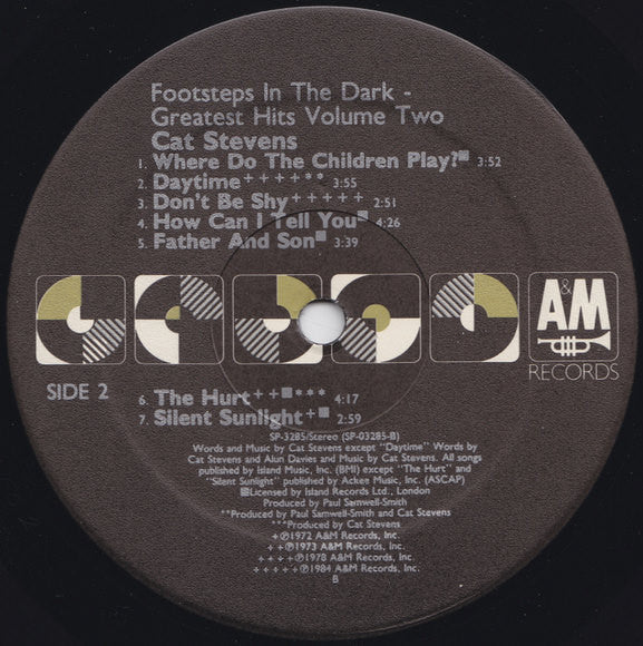 Cat Stevens - Footsteps In The Dark - Greatest Hits Volume Two (1984) - Mint- LP Record 1986 A&M USA Vinyl - Soft Rock / Pop Rock - Shuga Records