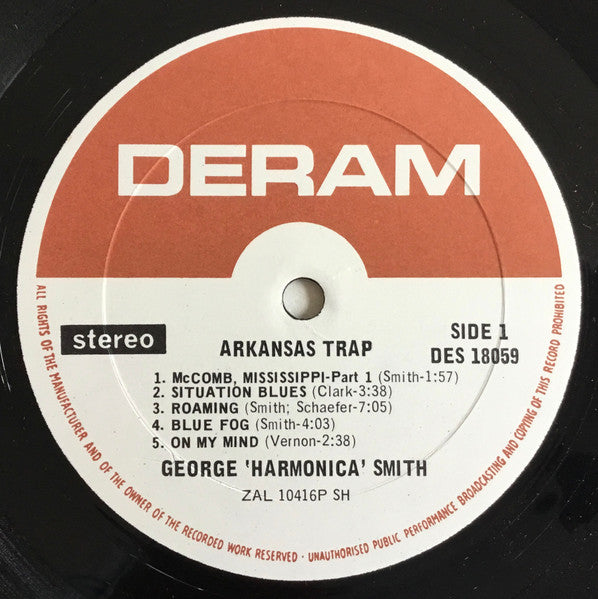 George "Harmonica" Smith - Arkansas Trap - VG+ LP Record 1971 Deram USA Vinyl - Chicago Blues / Harmonica Blues - Shuga Records