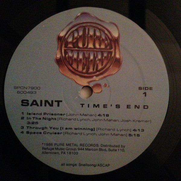 Saint – Time's End - VG+ LP Record 1986 Pure Metal USA Vinyl & Insert - Heavy Metal - Shuga Records