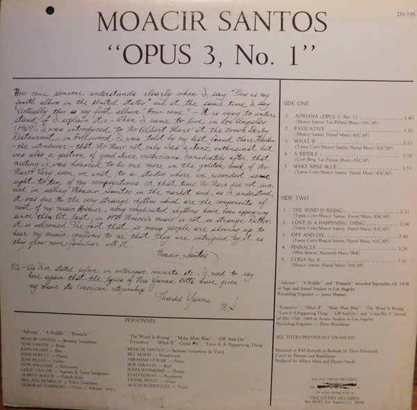 Moacir Santos - Opus 3 No. 1 - LP Record 1979 Discovery USA Original Vinyl - Jazz / Latin Jazz - Shuga Records