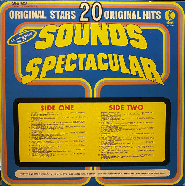 Various – Sounds Spectacular - VG+ LP Record 1975 K-Tel USA Vinyl - Pop / Rock / Soul / Funk - Shuga Records