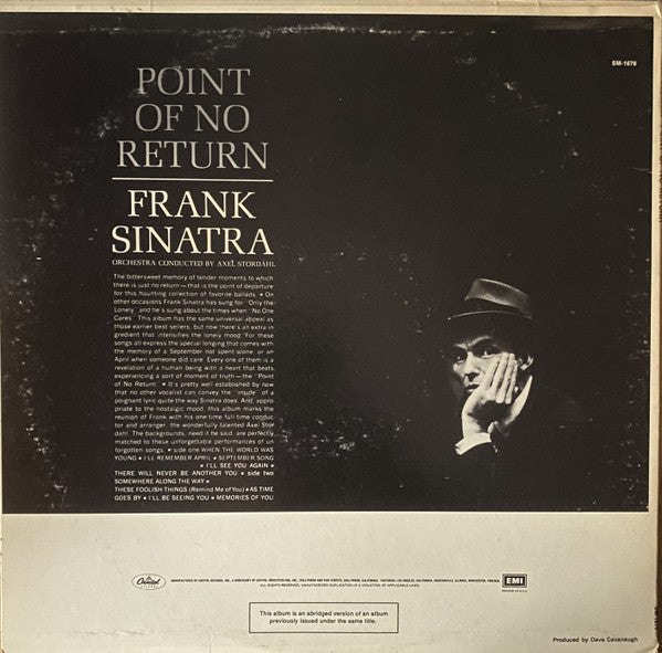 Frank Sinatra - Point Of No Return (1962) - Mint- LP Record 1978 Capitol USA Original Vinyl - Jazz / Vocal - Shuga Records