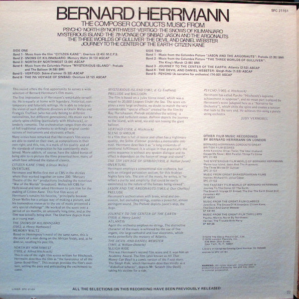 Bernard Herrmann – Bernard Herrmann Conducts Psycho And Other Film Scores - Mint- LP Record 1976 London UK Vinyl - Soundtrack / Score - Shuga Records