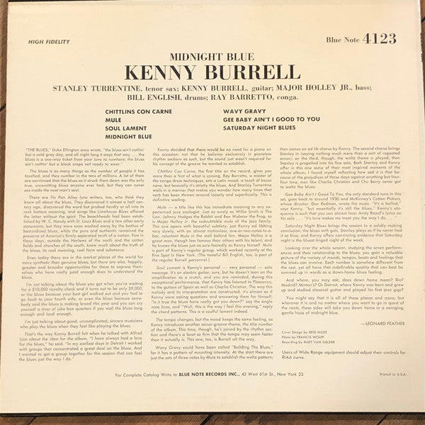 Kenny Burrell - Midnight Blue - Fair (low grade) LP Record 1963 Blue Note USA Mono No DG Vinyl - Jazz / Bop / Soul-Jazz - Shuga Records