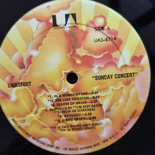 Gordon Lightfoot - Sunday Concert - VG+ LP Record 1969 United Artists Canada Vinyl - Folk Rock - Shuga Records