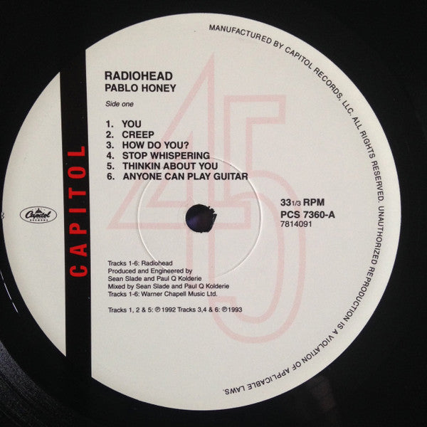 Radiohead - Pablo Honey (1993) - Mint- LP Record 2008 Capitol USA 180 gram Vinyl RARE - Alternative Rock - Shuga Records