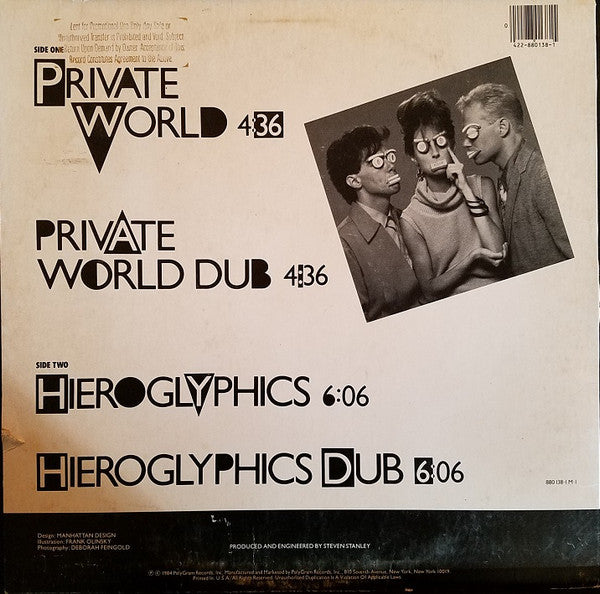 Signed Autographed - The Vels - Private World - Mint- 12" Single Record 1984 Mercury USA Promo Vinyl & Press Kit w/Photo - New Wave / Synth-pop - Shuga Records