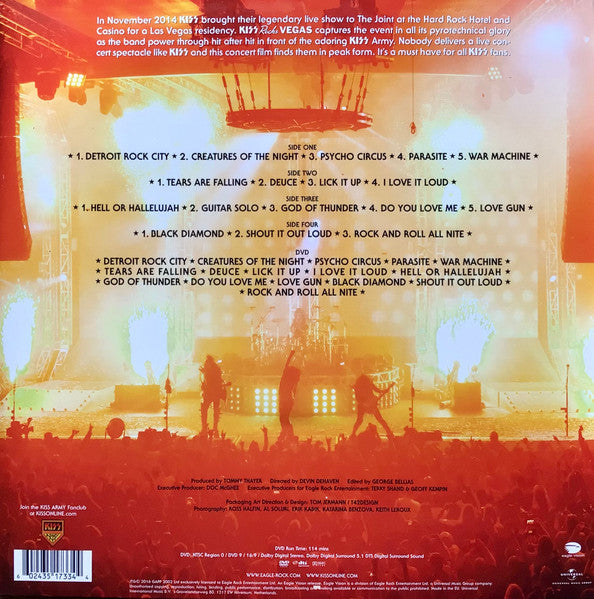 Kiss - Kiss Rocks Vegas (2016) - Mint- 2 LP Record 2020 Eagle Vision Yellow 180 gram Vinyl & DVD - Hard Rock / Glam Rock