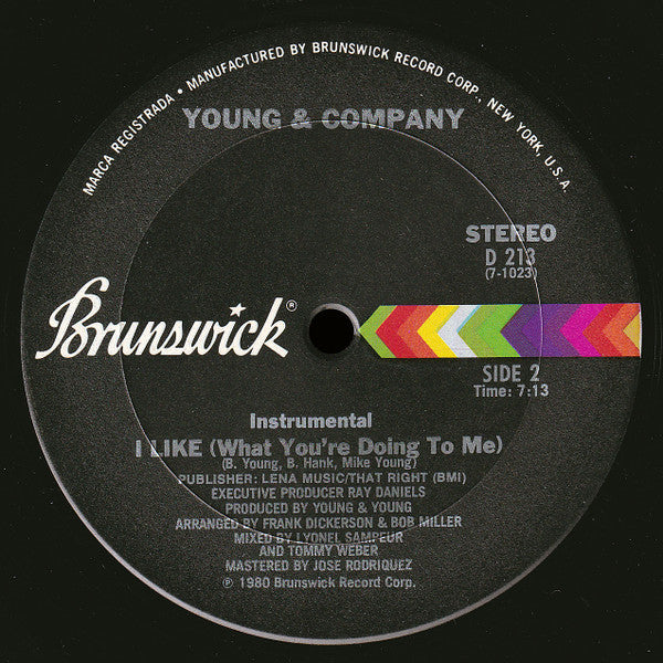 Young & Company - I Like (What You're Doing To Me) - VG+ 12" Single Record 1980 Brunswick USA Original Vinyl - Disco / Soul / Funk - Shuga Records