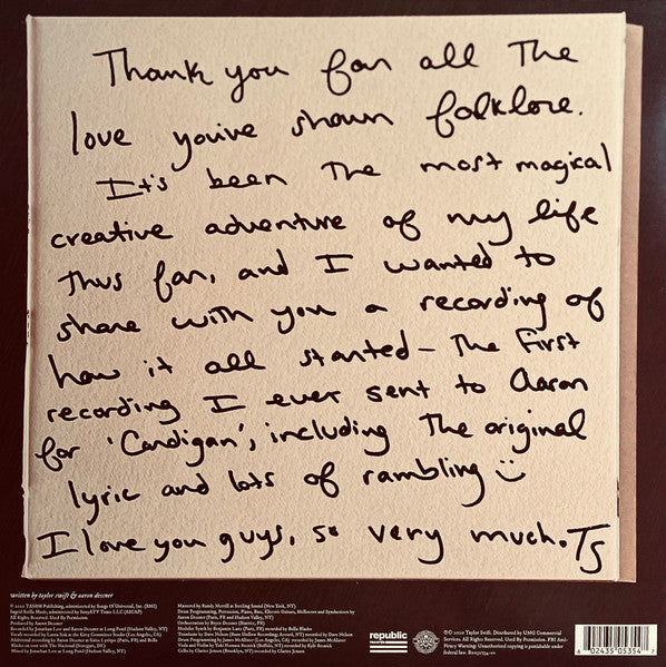 Taylor Swift – Cardigan (+ Songwriting Voice Memo) - New 12" Single Record 2020 Republic Gold Vinyl - Indie Pop / Indie Rock - Shuga Records