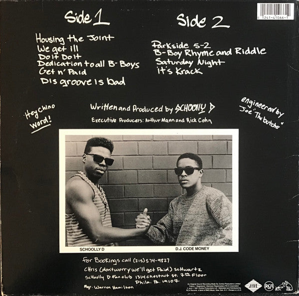 Schoolly D - Saturday Night! The Album (1986) - VG LP Record 1987 Jive USA Vinyl - Hip Hop / Gangsta - Shuga Records
