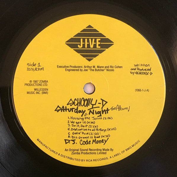 Schoolly D - Saturday Night! The Album (1986) - VG LP Record 1987 Jive USA Vinyl - Hip Hop / Gangsta - Shuga Records