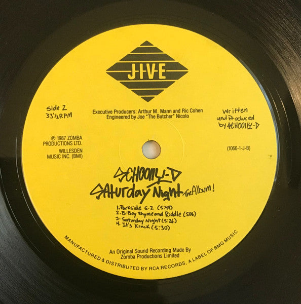 Schoolly D - Saturday Night! The Album (1986) - VG LP Record 1987 Jive USA Vinyl - Hip Hop / Gangsta - Shuga Records