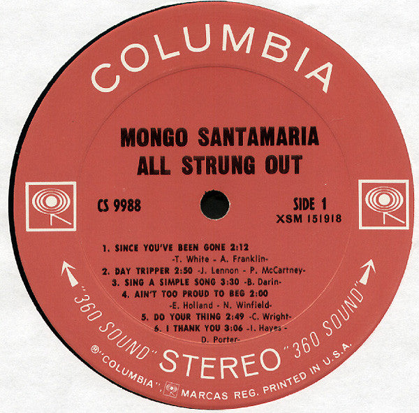 Mongo Santamaria - All Strung Out - VG+ LP Record 1970 Columbia USA Vinyl - Funk / Soul / Latin / Jazz-Funk - Shuga Records