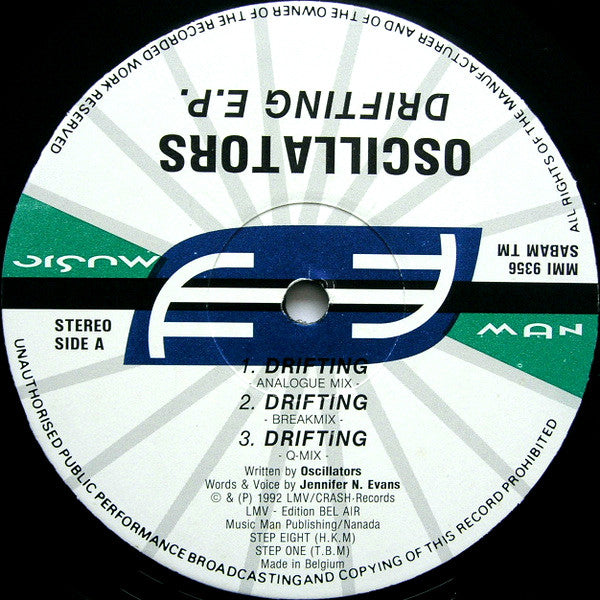 Oscillators - Drifting E.P. - VG+ 12" Single Record 1992 Music Man Belgium Vinyl - Hard Trance - Shuga Records