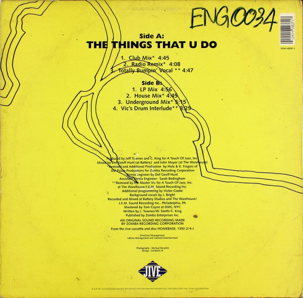 DJ Jazzy Jeff & The Fresh Prince - The Things That U Do - VG+ 12" Single Record 1991 Jive USA Vinyl - Hip Hip / New Jack Swing - Shuga Records