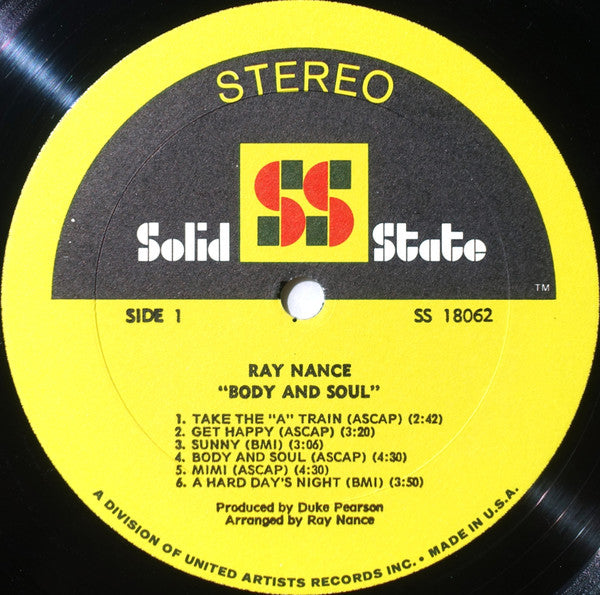 Ray Nance - Body And Soul - VG+ LP Record 1969 Solid State USA Original Vinyl - Jazz-Funk / Soul-Jazz / Boogaloo - Shuga Records