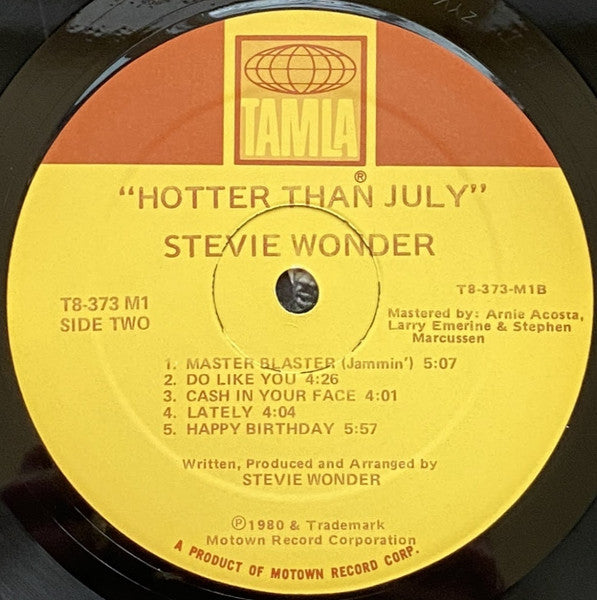 Stevie Wonder – Hotter Than July - VG+ LP Record 1980 Tamla Vinyl - Soul / Disco / Reggae
