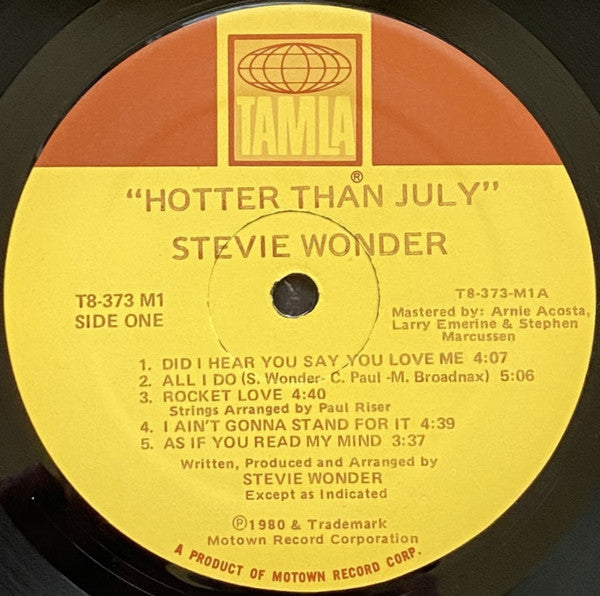 Stevie Wonder – Hotter Than July - VG+ LP Record 1980 Tamla Vinyl - Soul / Disco / Reggae