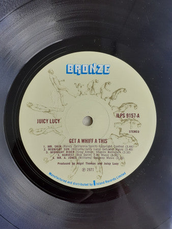 Juicy Lucy - Get A Whiff A This - VG+ LP Record 1971 Bronze UK Original Vinyl - Classic Rock / Blues Rock / Hard Rock - Shuga Records