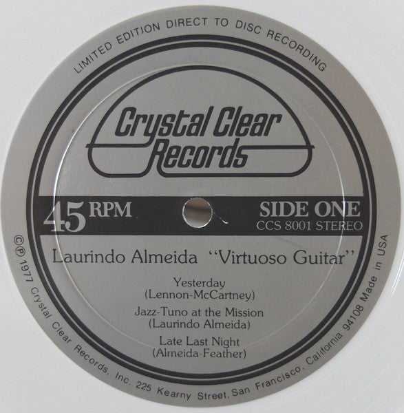Laurindo Almeida - Virtuoso Guitar - VG+ LP Record 1977 Crystal Clear Direct To Disc White Vinyl Audiophile - Bossa Nova / Latin Jazz - Shuga Records