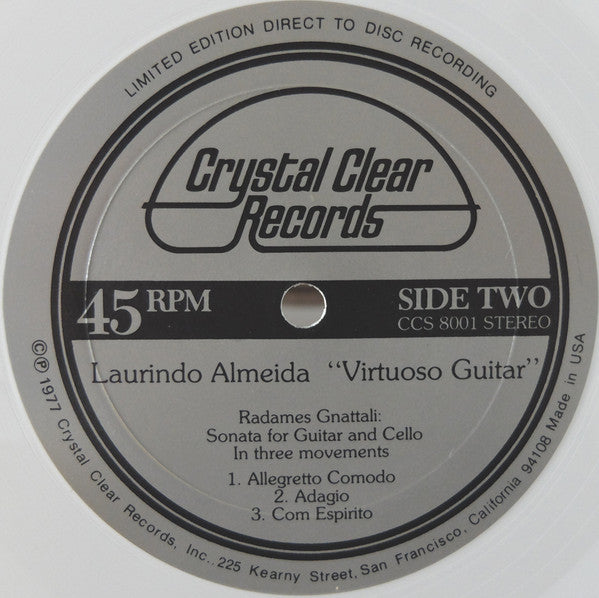 Laurindo Almeida - Virtuoso Guitar - VG+ LP Record 1977 Crystal Clear Direct To Disc White Vinyl Audiophile - Bossa Nova / Latin Jazz - Shuga Records