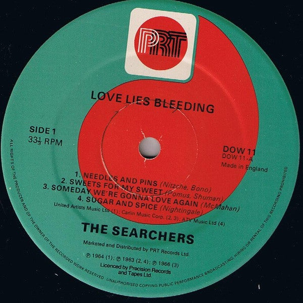 The Searchers - Love Lies Bleeding - VG 10" EP Record 1983 PRT UK Vinyl - Pop Rock / Beat / Folk Rock - Shuga Records