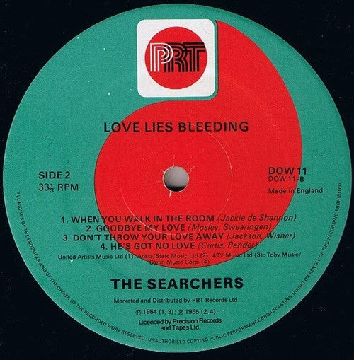 The Searchers - Love Lies Bleeding - VG 10" EP Record 1983 PRT UK Vinyl - Pop Rock / Beat / Folk Rock - Shuga Records