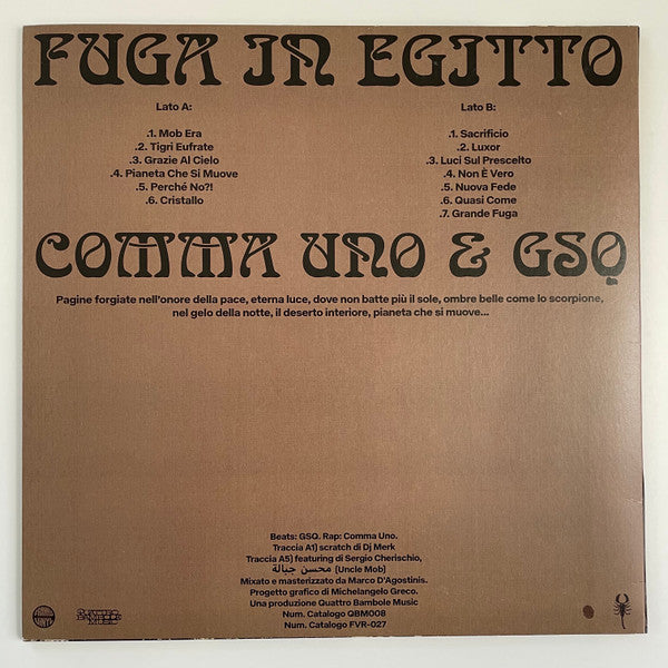 Comma Uno & GSQ - Fuga In Egitto - New LP Record 2020 Frank's Quattro Bambole Italy Black Vinyl & Numbered - Hip Hop - Shuga Records