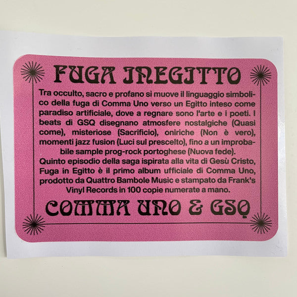 Comma Uno & GSQ - Fuga In Egitto - New LP Record 2020 Frank's Quattro Bambole Italy Black Vinyl & Numbered - Hip Hop - Shuga Records
