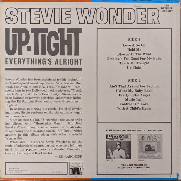 Stevie Wonder – Up-Tight - VG+ (VG cover) LP Record 1966 Tamla Stereo Vinyl - Soul - Shuga Records