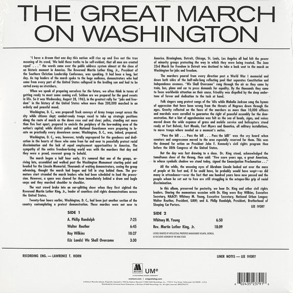 Various ‎– The Great March On Washington (1963) - New LP Record 2021 Motown GORDY USA Vinyl - Spoken Word / Speech / Political - Shuga Records