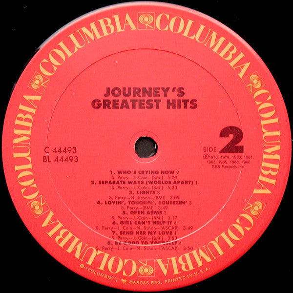 Journey - Greatest Hits - VG+ LP Record 1988 Columbia USA Original Vinyl - Classic Rock / Arena Rock - Shuga Records