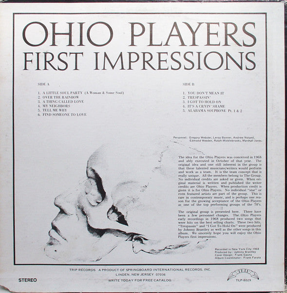Ohio Players - First Impressions - VG+ LP Record 1972 Trip USA Vinyl - Funk / Soul - Shuga Records