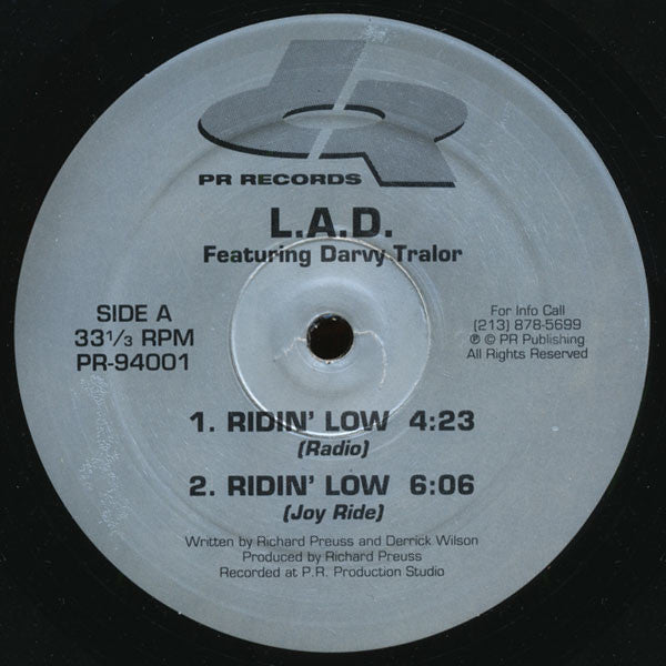L.A.D. Featuring Darvy Tralor - Ridin' Low - Mint- 12" Single Record 1995 PR USA Vinyl - Hip Hop / Gangsta - Shuga Records