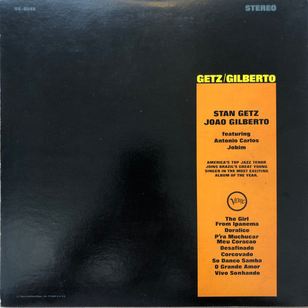 Stan Getz / Joao Gilberto - Getz / Gilberto - Featuring Antonio Carlos Jobim - VG LP Record 1964 Verve USA Stereo Original Vinyl - Jazz / Bossa Nova / Latin Jazz - Shuga Records