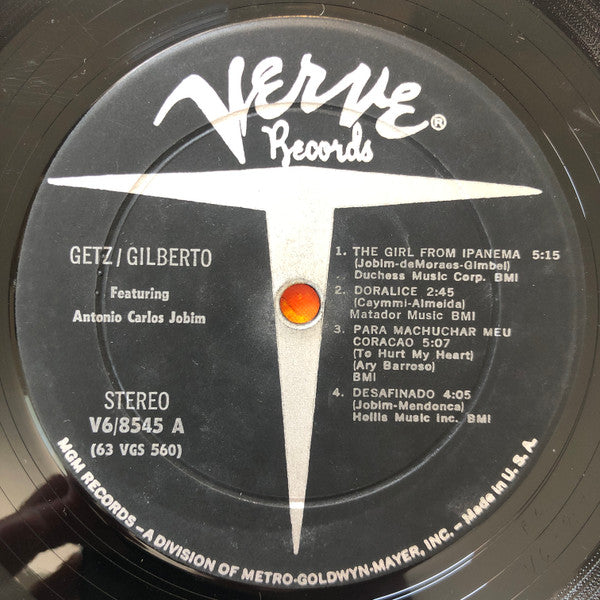 Stan Getz / Joao Gilberto - Getz / Gilberto - Featuring Antonio Carlos Jobim - VG LP Record 1964 Verve USA Stereo Original Vinyl - Jazz / Bossa Nova / Latin Jazz - Shuga Records